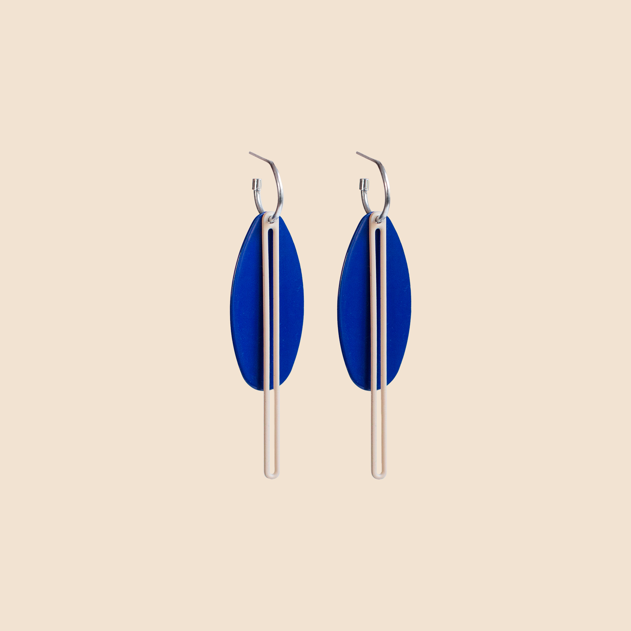 OVAL LARGE EARRINGS-BLUE/CREAM