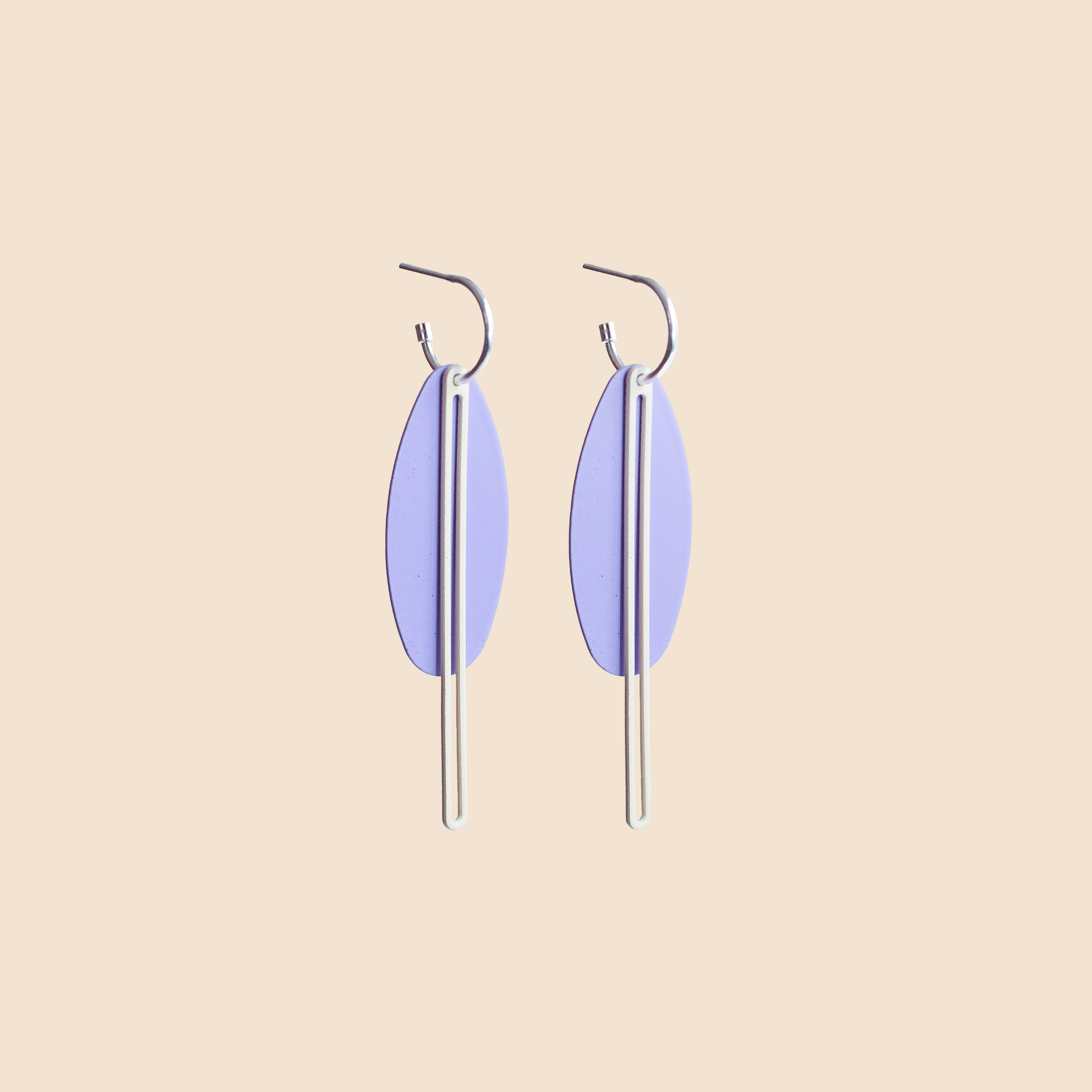 OVAL LARGE EARRINGS-LILAC/CREAM