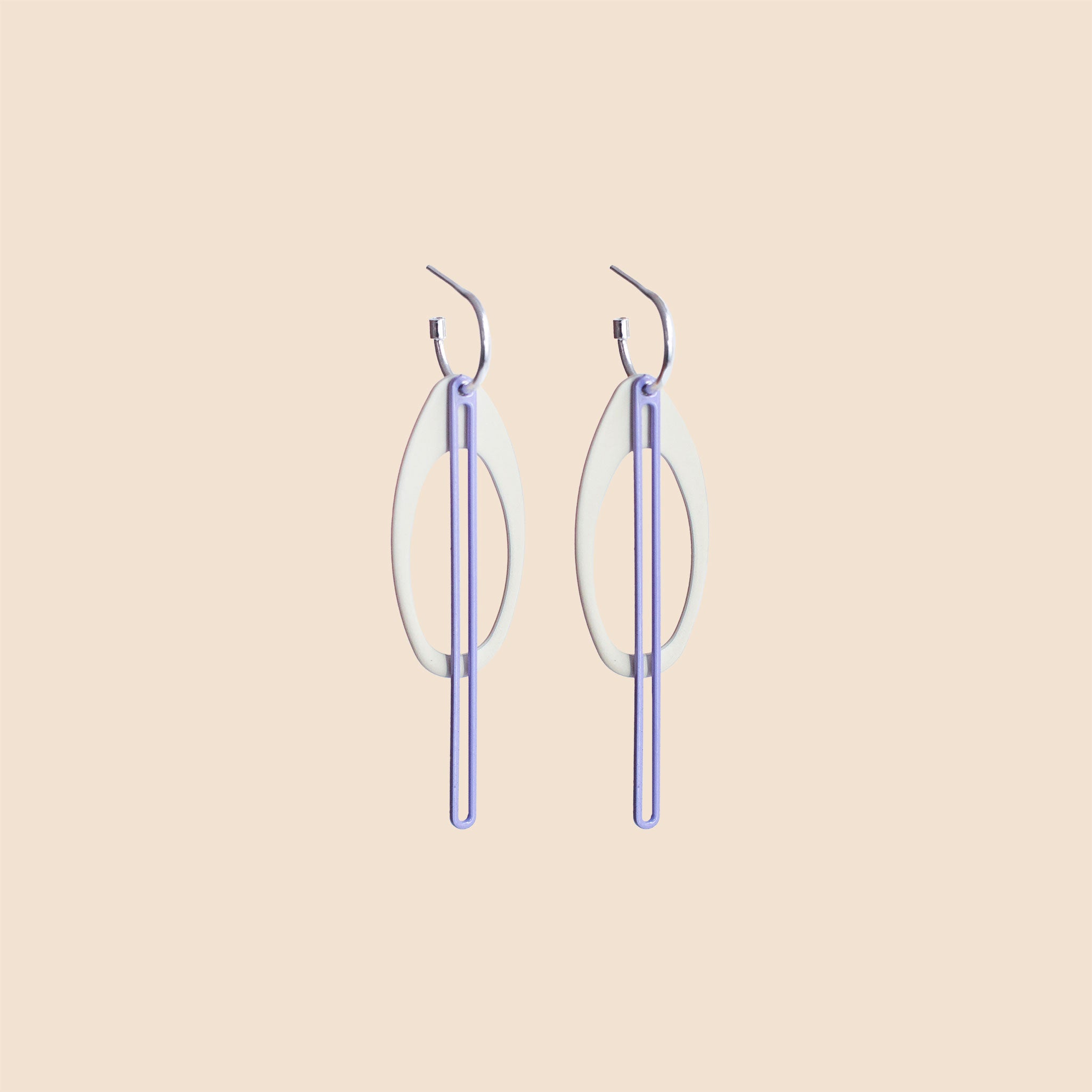 Oval Frame Earrings - Cream/Lilac